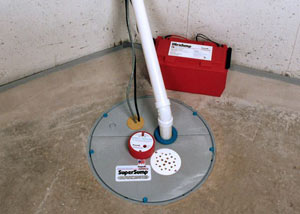 A sump pump system with a battery backup system installed in York