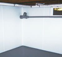 basement vapor barriers on the walls in a formerly leaky basement in Geneva, NY